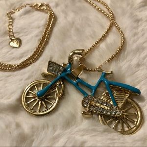 NEW✨ Betsey Johnson Gold Turquoise Vintage Bike Bicycle Basket Pendant Necklace